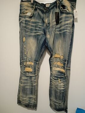 FWRD Evolution Mens Size 52x33 Slim Fit Destroyed Washed Up Denim Jeans